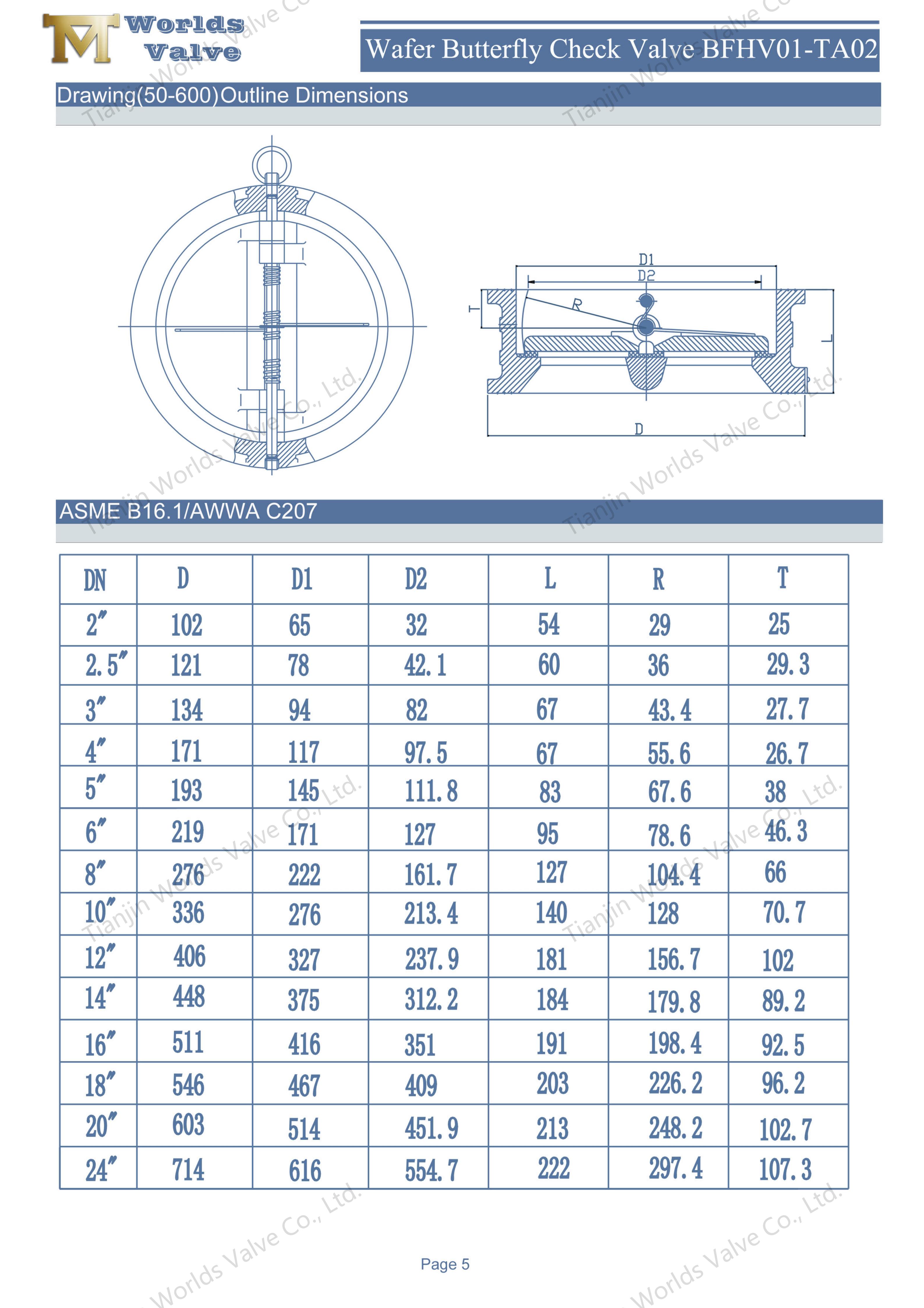 Wafer Check Valve Drawing & Outline Dimensions Stainless Steel Dual Plate Wafer Check Valve with C954 Alloy Discs (9)