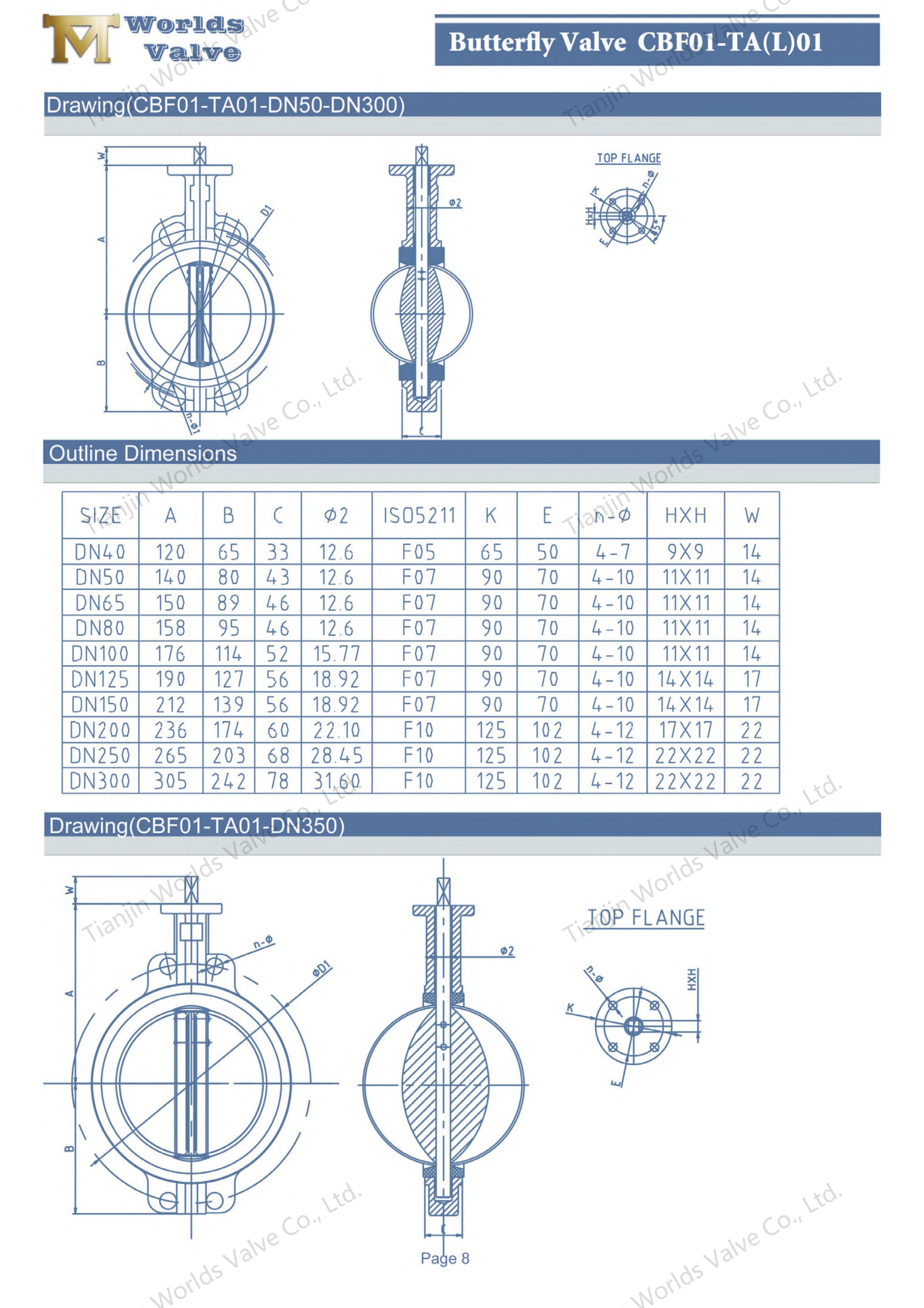 Wafer Butterfly Valve Drawing & Outline Dimension