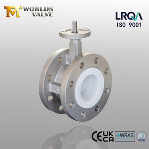 PTFE Seat & SS Disc double flanged butterfly valve offered by China OEM|ODM Valve Manufacturer-Tianjin Worlds Valve Co., Ltd.