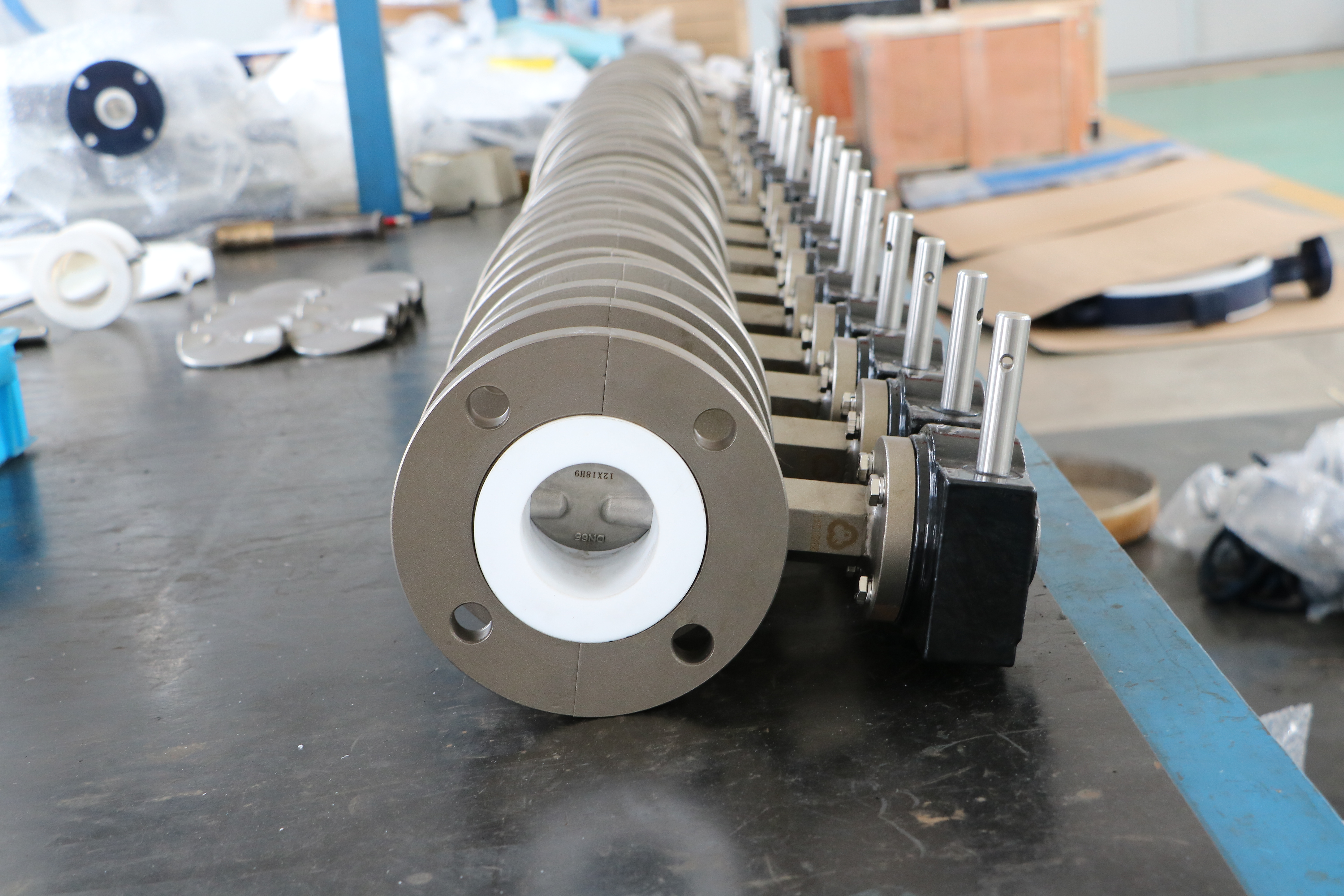 2 PTFE coated flanged butterfly valve,stainless steel disc