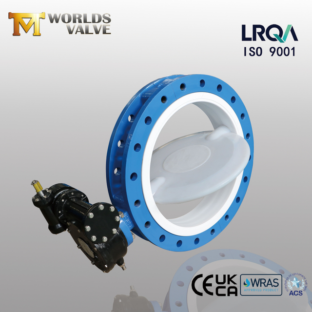 PFA Butterfly Valve with PTFE Lined & GearBox Offered by China OEM Valve Supplier-Tianjin Worlds Valve Co.,Ltd.