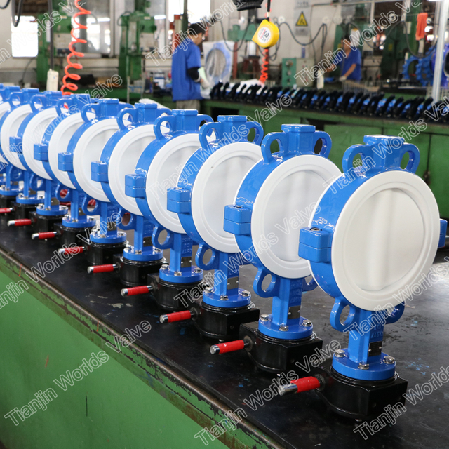 Wafer flanged PTFE lining Butterfly Valve 