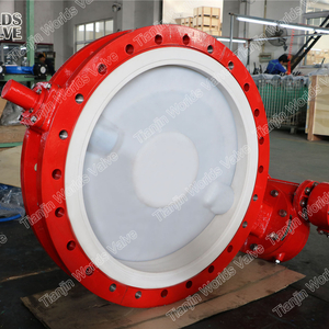 PTFE Double Flange Butterfly Valve with Gearbox offered by China Butterfly Valve Supplier-Tianjin Worlds Valve Co.,Ltd.