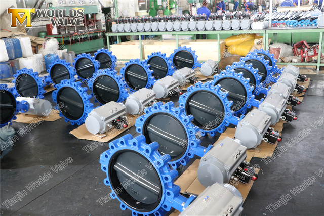 Full lugged Halar Coating disc butterfly valve with Double acting Pneumatic Actuator