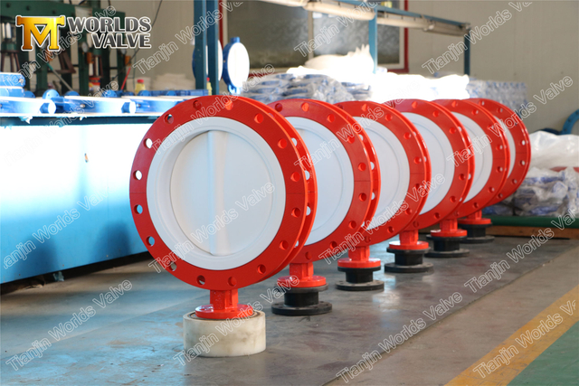 PTFE Coating Disc Wafer Double flanged Butterfly Valve for Sulfuric Acid