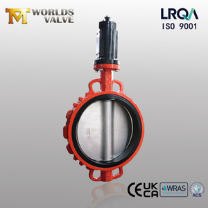 Wafer butterfly valve with ASTM A126 Class B cast iron body, RAL 2002 epoxy coating, CF8 disc, NBR seat, AISI 420 stem